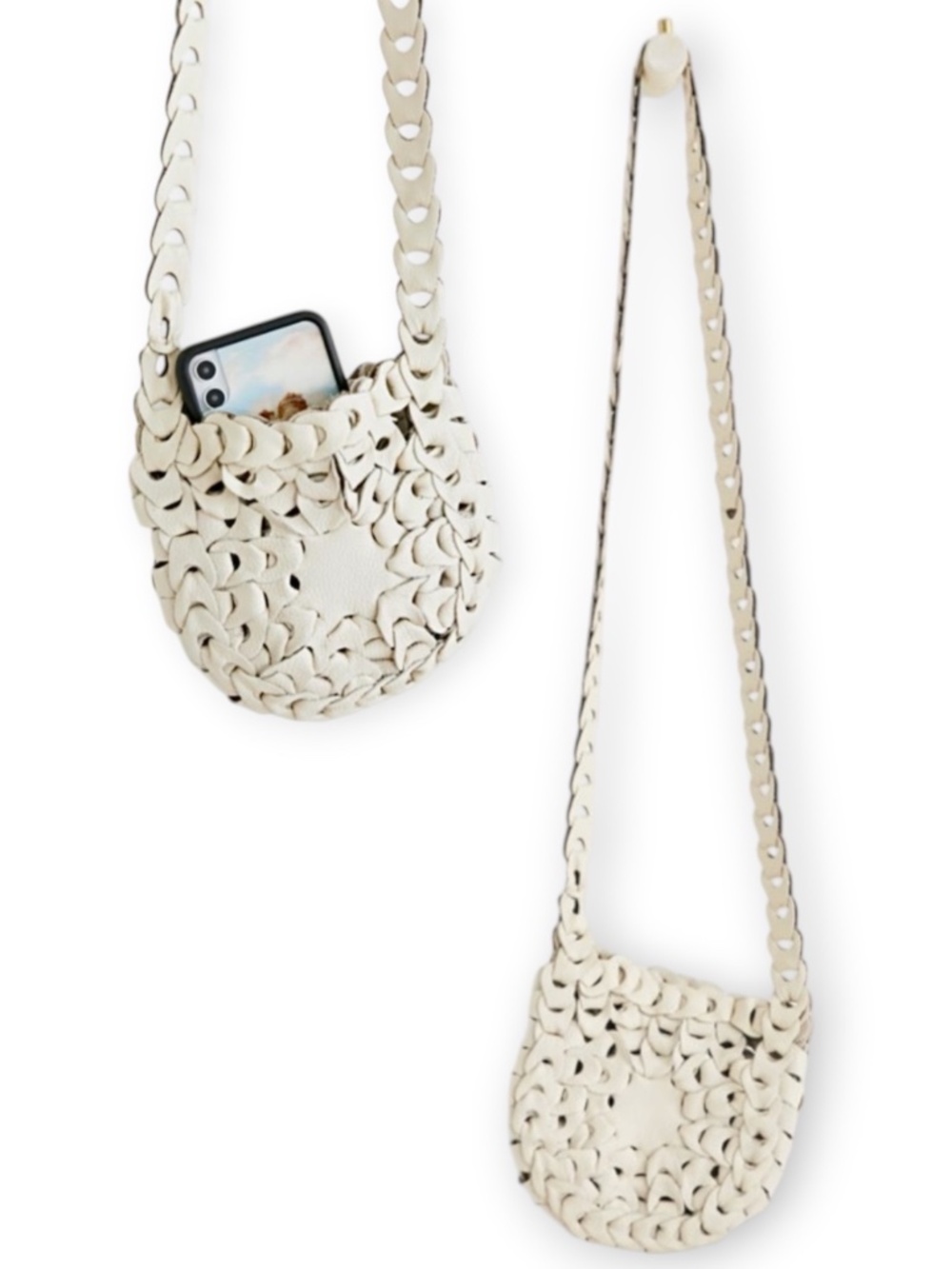 Urban Outfitters Isabel Loop Mini Woven Leather Crossbody Bag Ivory Boho NWT